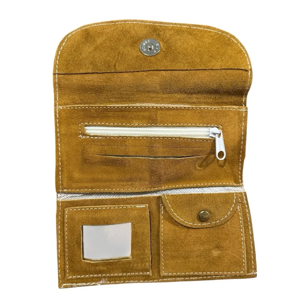 Suede Leather Euro Wallet Flower Contrast Stitching Fold‎ Mirror Zipper Colorful